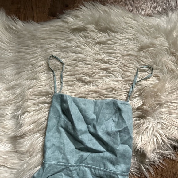 REFORMATION Nia 100% Linen Midi Dress In Turquoise - Picture 10 of 13